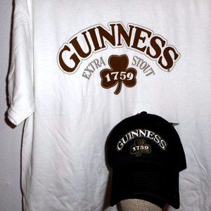 Black Guinness 1759 hat with white XL T shirt with Guinness extra stout 1759 NEW